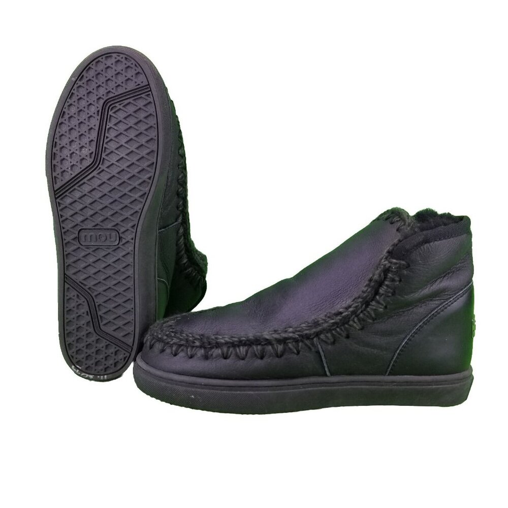 ✅ Mens 8 MOU ESKIMO Black Pull On Boot/Sneakers Hand-crafted Genuine Sheepskin - Picture 2 of 12